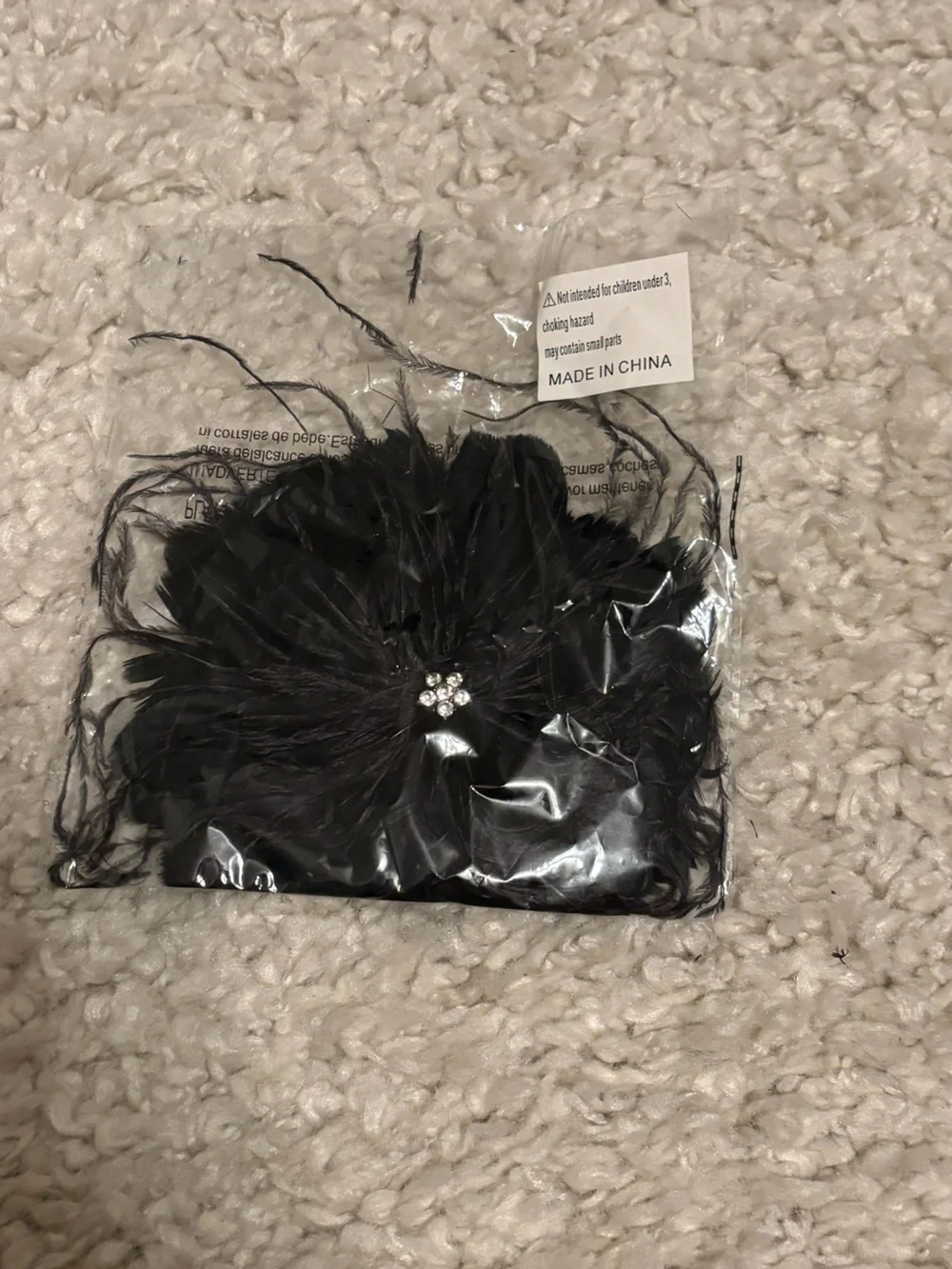 Black Feather Floral Hair Clip with Rhinestone Accent